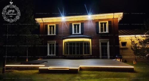 Подсветка фасада загородного дома гибким неоном (д. Кукушкино Л.О.)